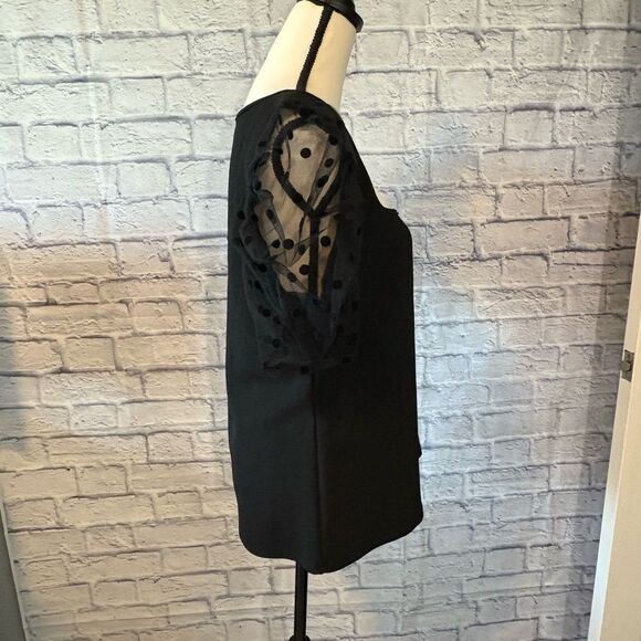 SHEIN Black Blouse with Sheer Polka Dot Sleeves - Picture 3 of 5